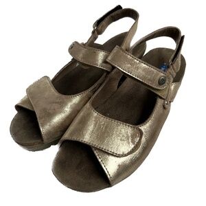 Wolky Sandals 2 Strap Comfort Hook & Loop Mottled Gold Size 38 US Size 7